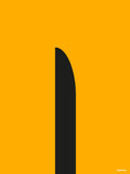 Affiche minimaliste jaune : la lame noire d'un katana dressée verticalement sur un fond jaune uni
