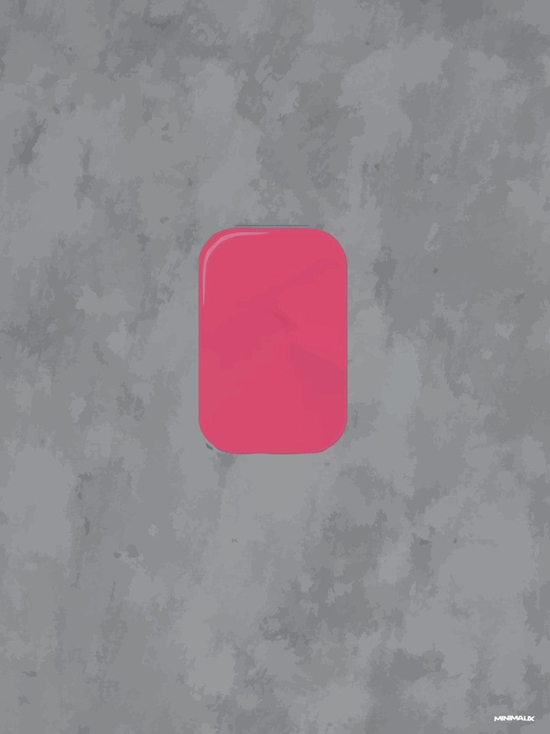 Affiche minimaliste grise : un savon rectangulaire rose fuchsia aux angles arrondis, posé au centre d'un fond gris marbré façon béton brut