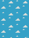 Affiche minimaliste bleue : un motif régulier de nuages blancs à l'ombre grise, grands et petits en alternance, sur un fond bleu ciel uni